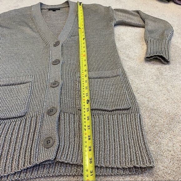 BANANA republic Taupe button front metallic platinum coloured cardigan sweater S - Picture 9 of 11